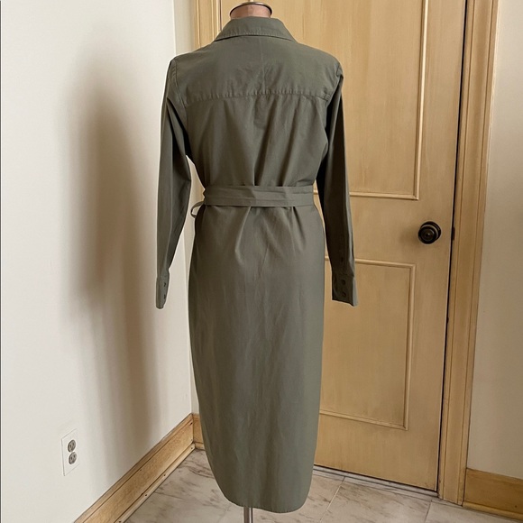 ABERCROMBIE & FITCH Career Preppy 100% Cotton Olive Long SLV Belted Shirtdress M - Picture 3 of 16